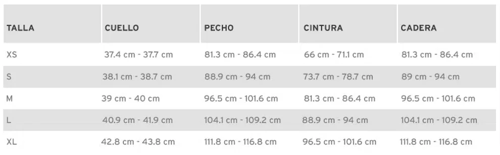 Guia tallas camisetas y sudaderas levis